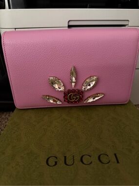 Gucci Pink Crystal-Embellished Clutch with GG Motif